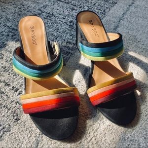 Bamboo Suede Block Heel Mule Slides Sandal 8.5